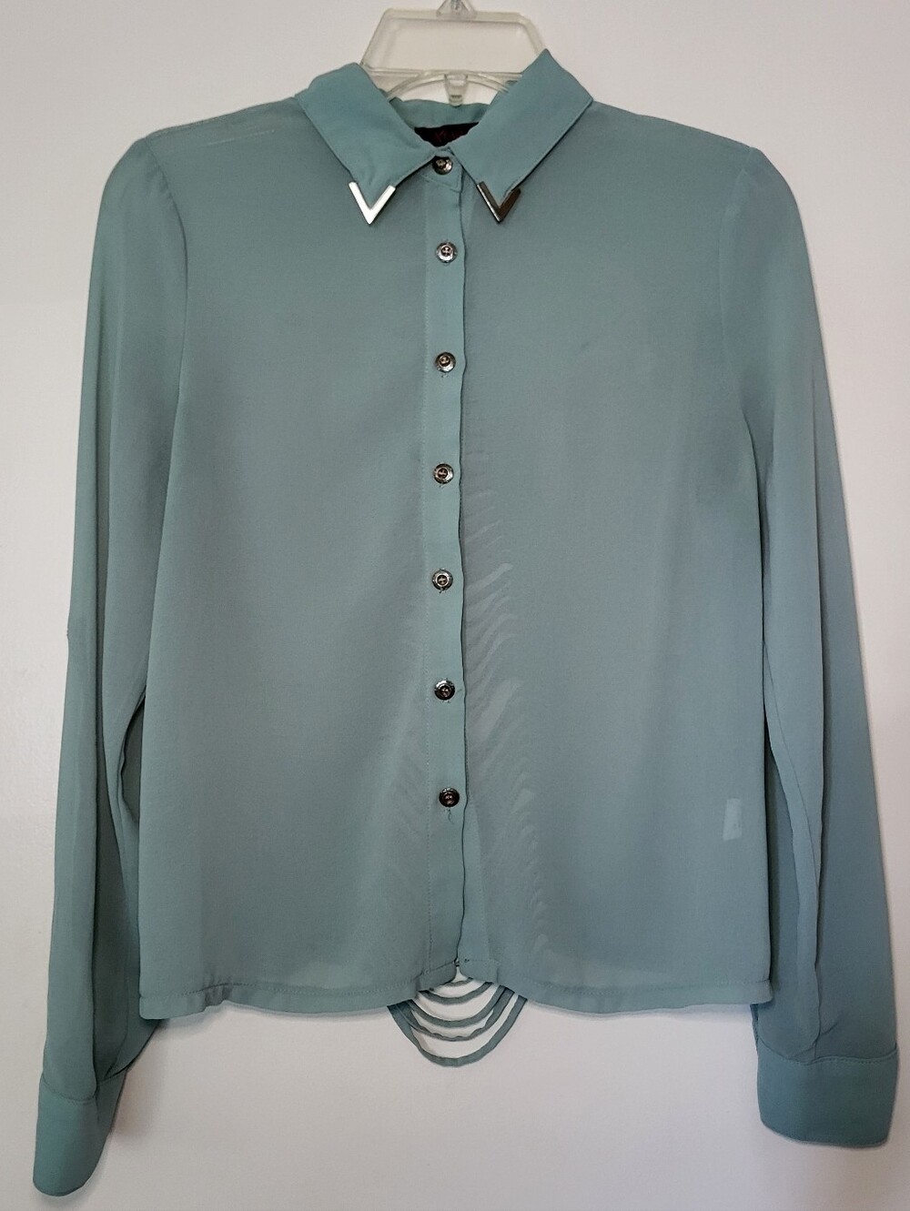 Teal Blouse with Collar And Back Accents